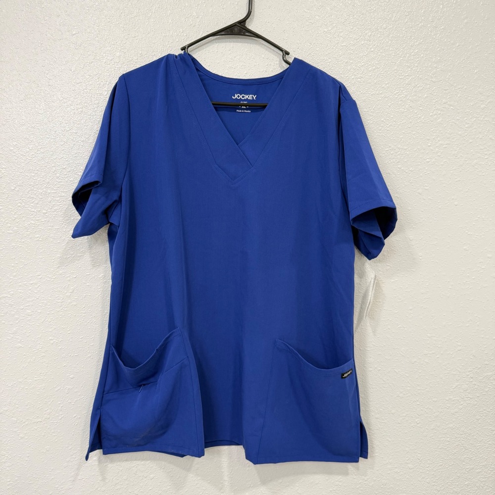 Jockey Royal Blue V-Neck Scrub Top XL‎ Short Sleeve Medical Nursing Pockets
